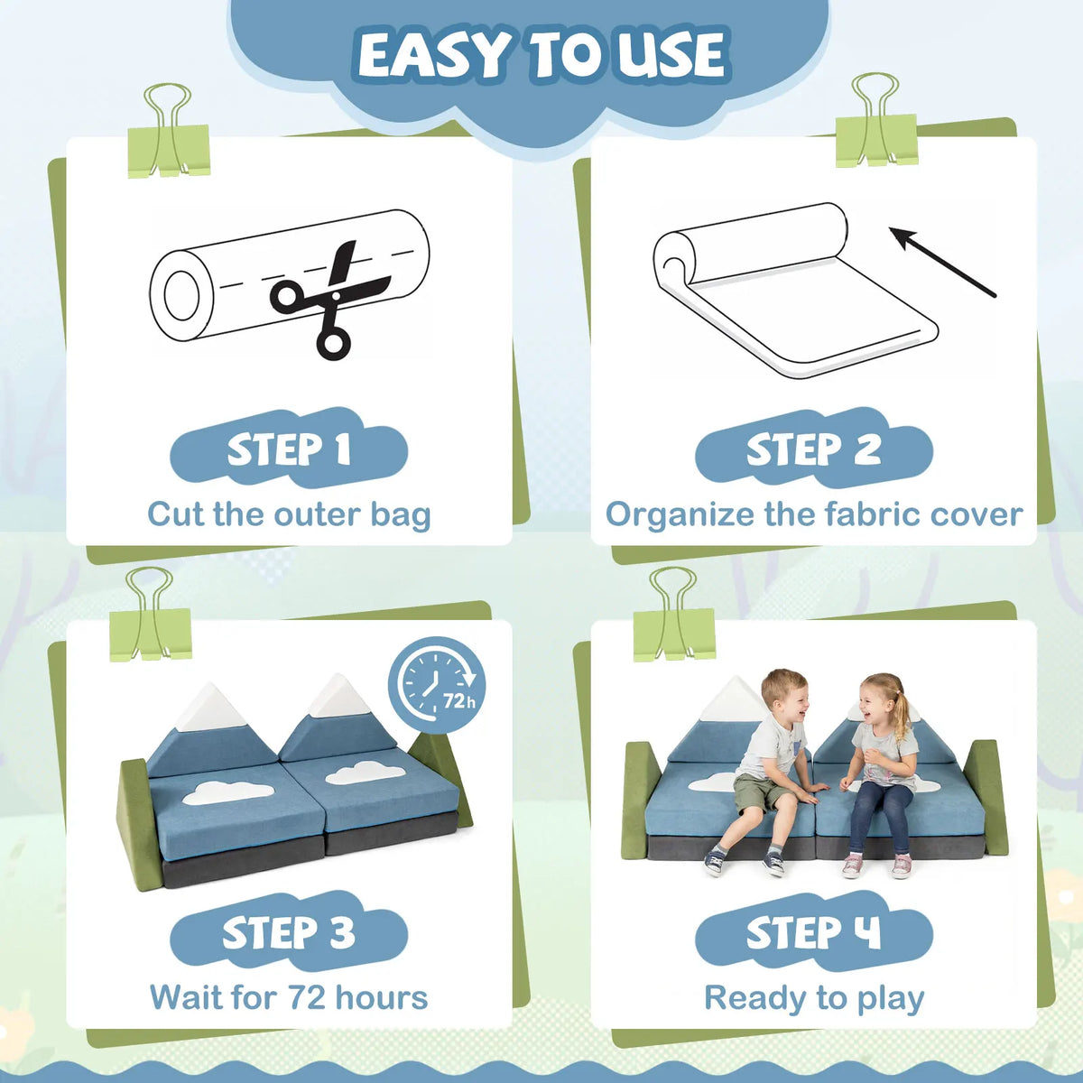 HOMASIS Modular Kids Play Couch Snow Mountain Foam Building Fort