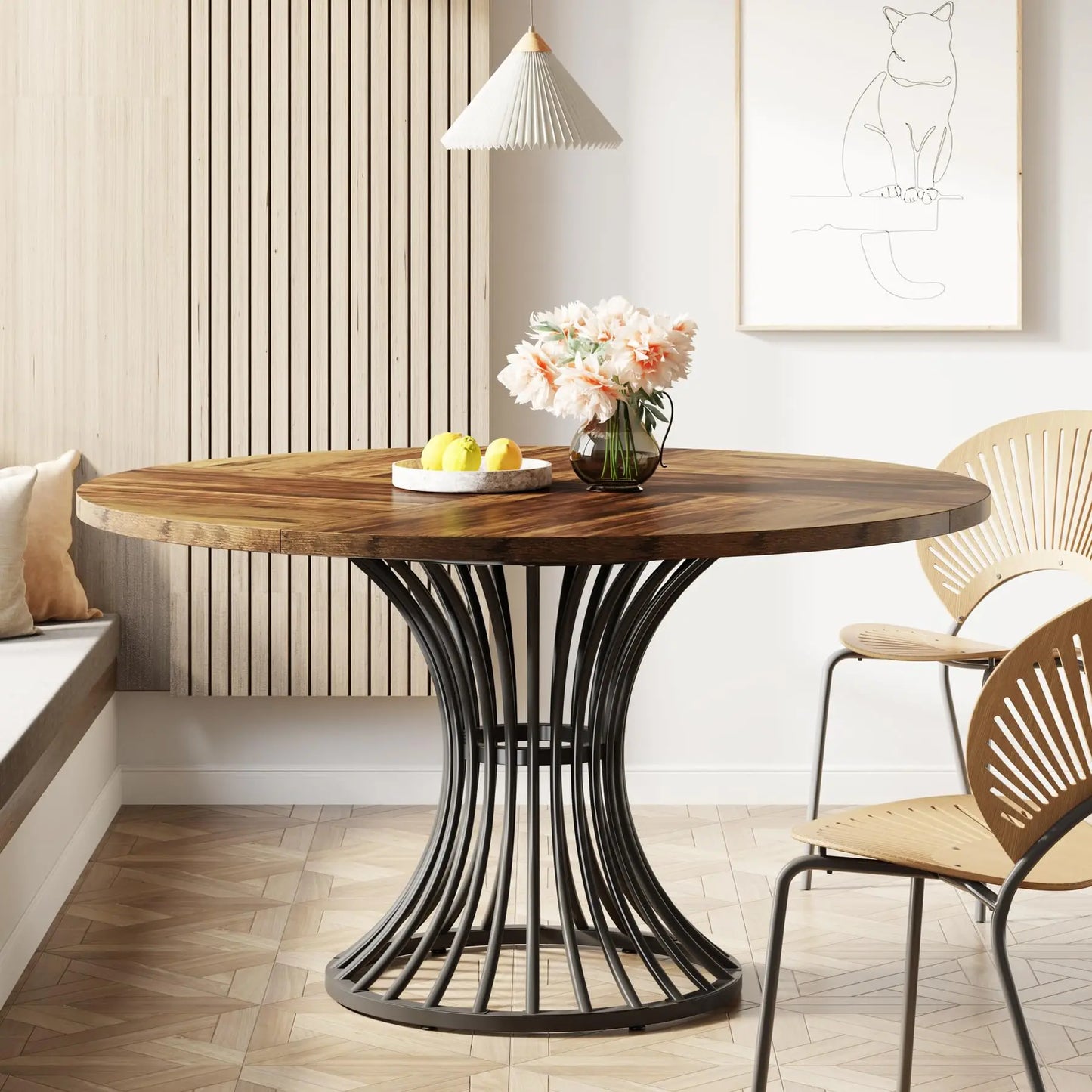 Tribesigns Industrial Round Farmhouse Dining Table For Home