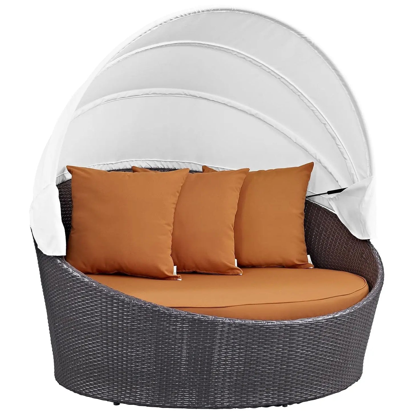 Convene Wicker Rattan Outdoor Patio Retractable Canopy Round Poolside Sofa Daybed in Espresso Mocha, Custom