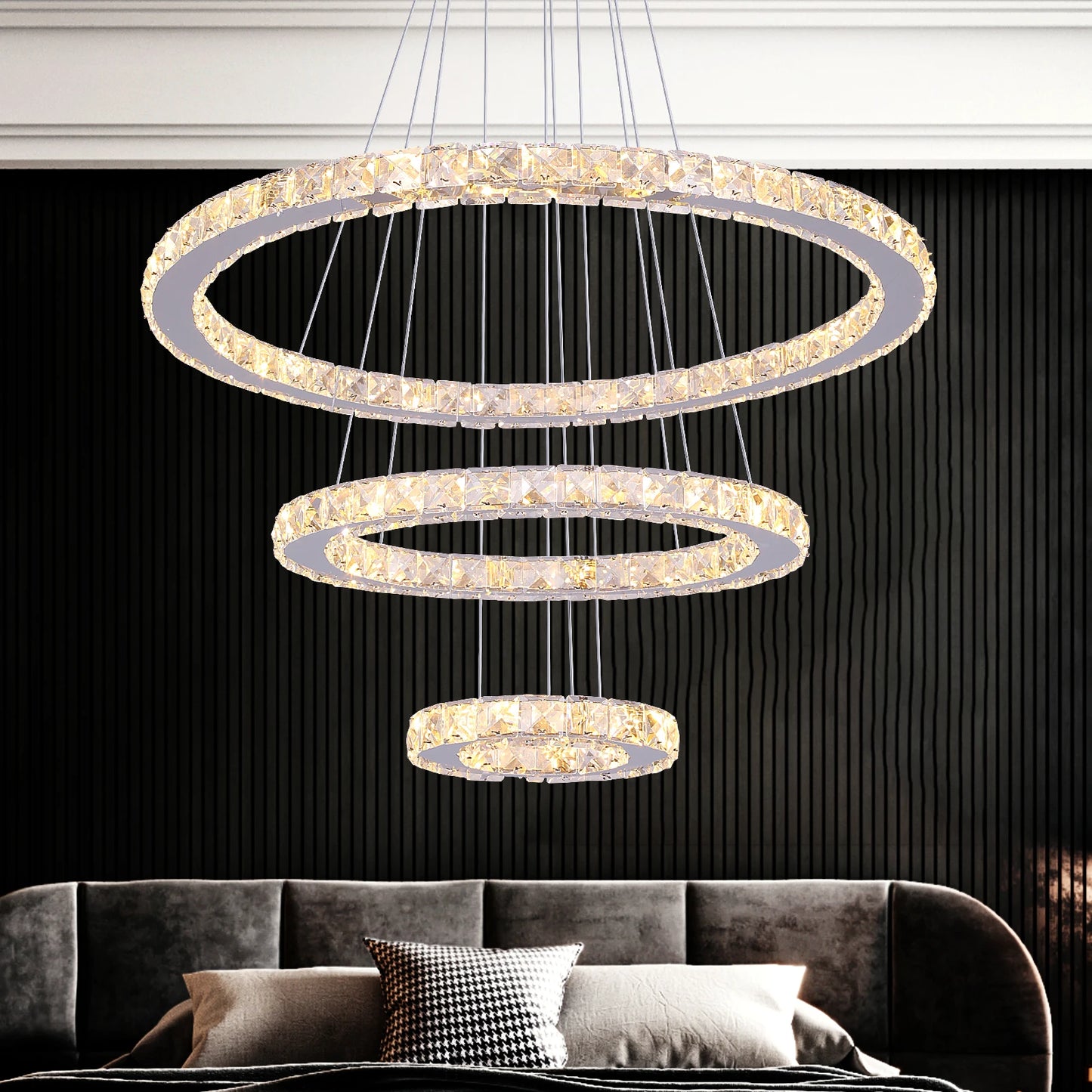 VETRULUS Crystal Ceiling Chandelier Three Ring Lighting