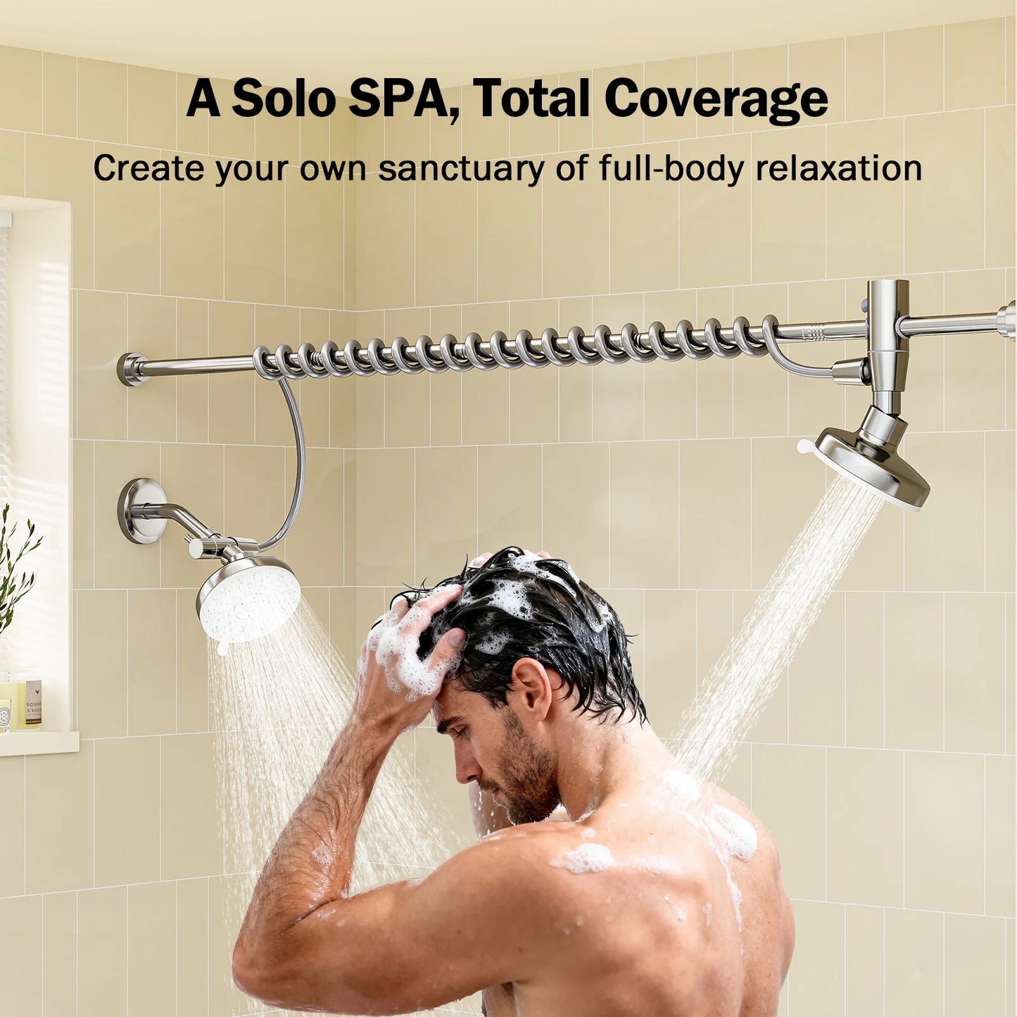 Tandem Shower Head For Couples, Dual Shower Head with Original Adjustable Slider, High Pressure Double Shower Head for Two