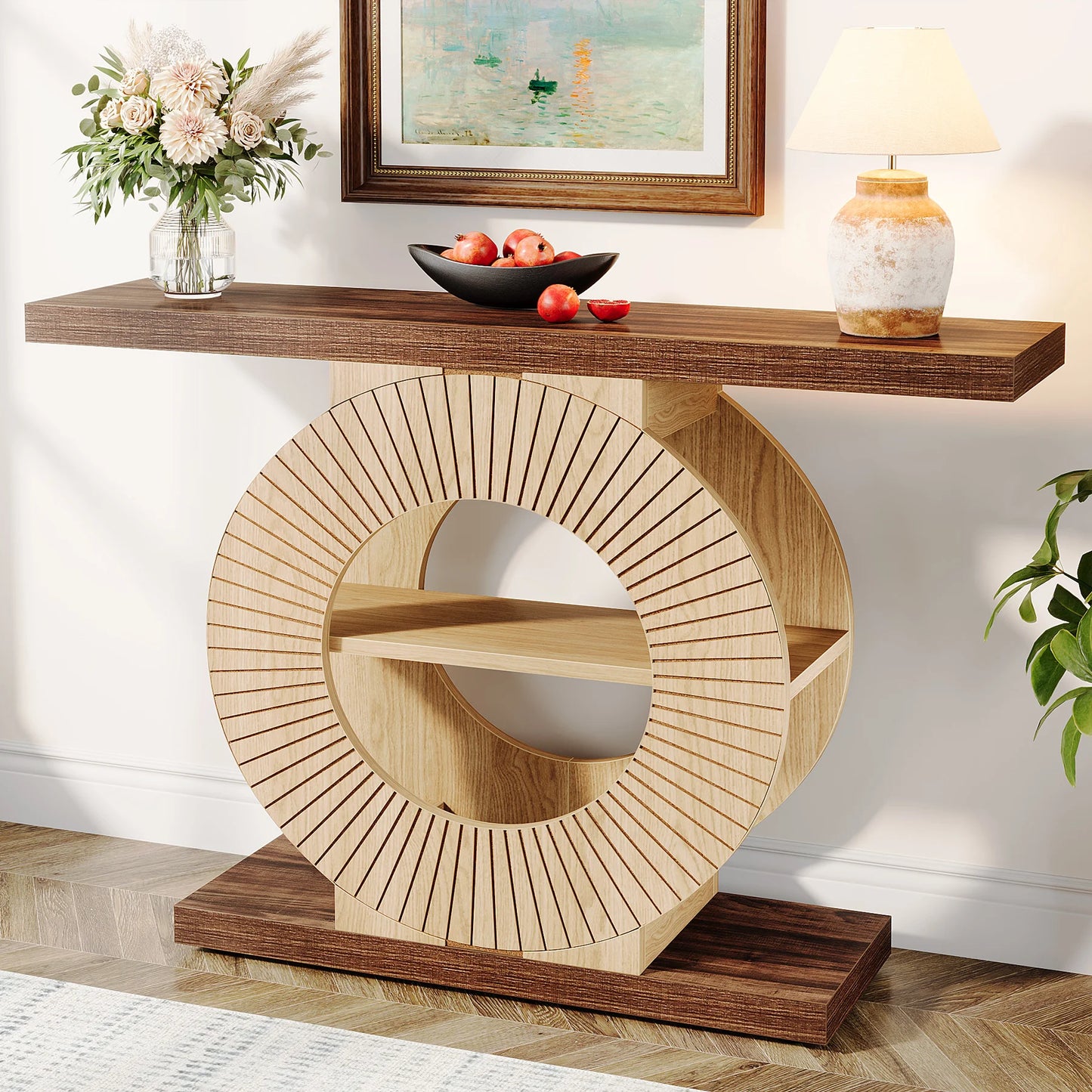 Tribesigns Modern Console Table With Storage Shelves And Round Base