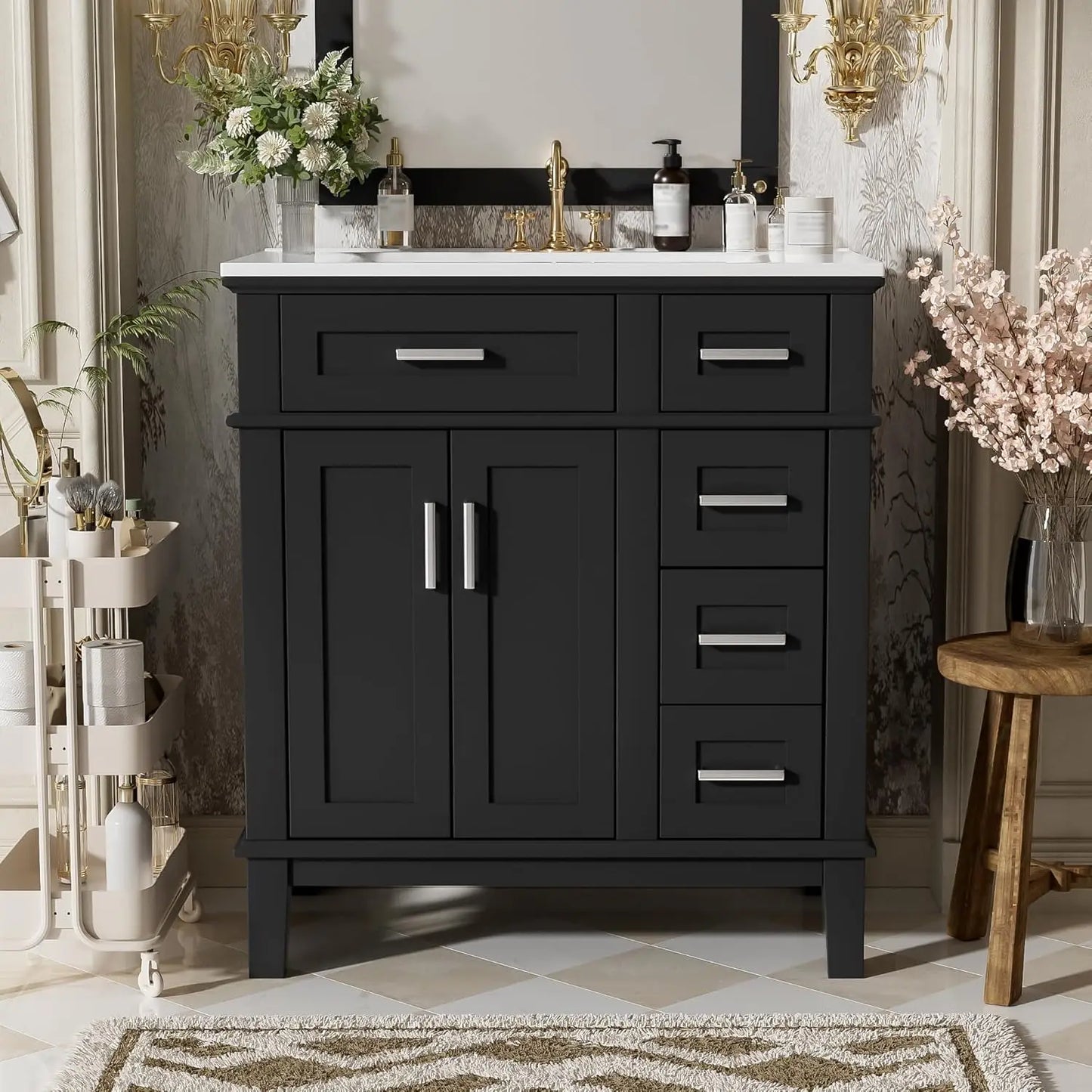 30" Bathroom Vanity with Ceramic Sink, Modern Freestanding Storage Cabinet with Sink Suite Set, Soft Closing Door,, Custom