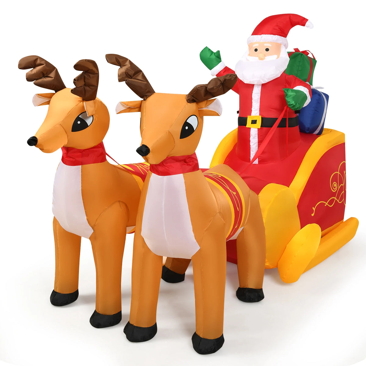 LIFEZEAL Inflatable Christmas Santa Sleigh With Reindeer Outdoor Decoration
