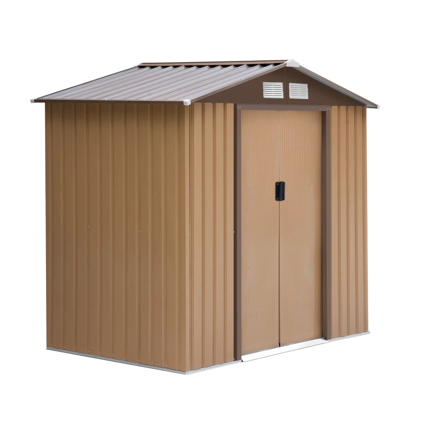 7' X 4' Outdoor Steel Tool Garden Shed Organizer W/ 2 Sliding Doors, Brown