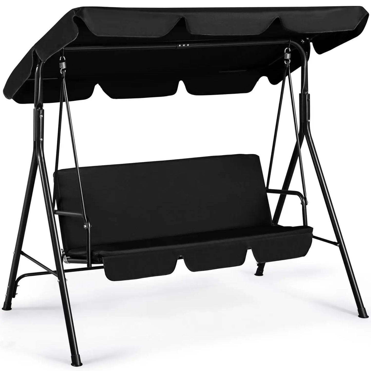 3-Seat Patio Swing Chair, Outdoor Canopy Porch with Adjustable Canopy & Removable Cushion, Hanging Glider Lounge Chair, Custom