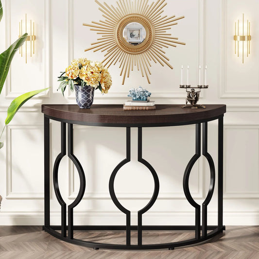 Tribesigns Half Moon Console Table With Geometric Wood Base