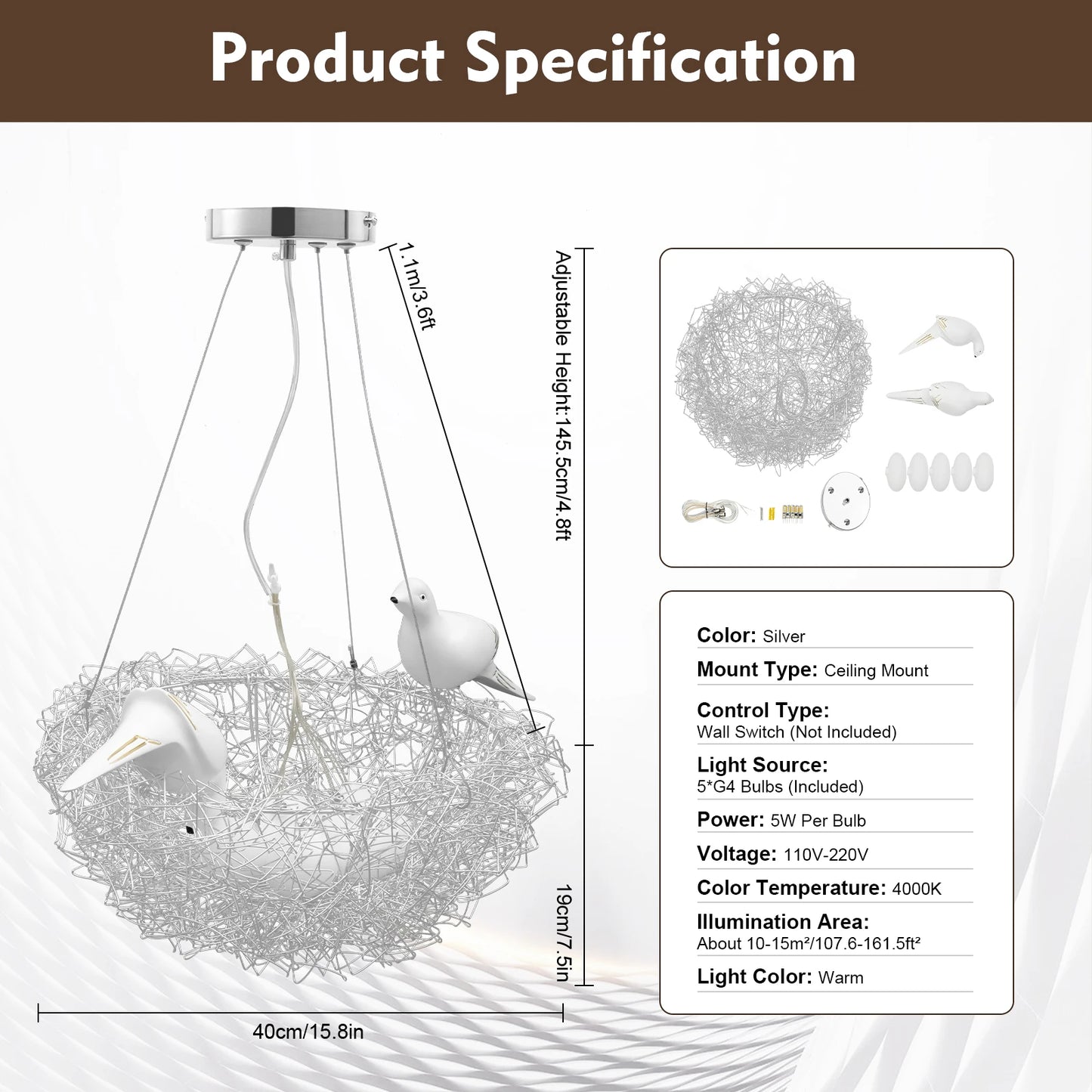 Modern Bird Nest LED Chandelier Ceiling Light For Living Room