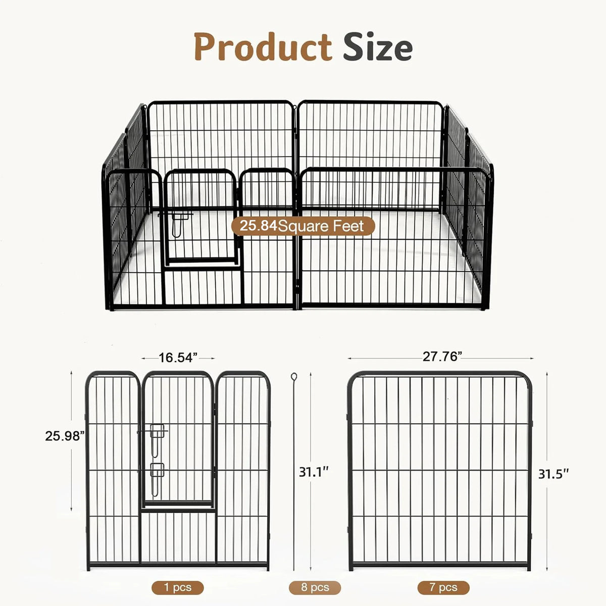 JHK Foldable Metal Dog Playpen Fence for Indoor Outdoor Use