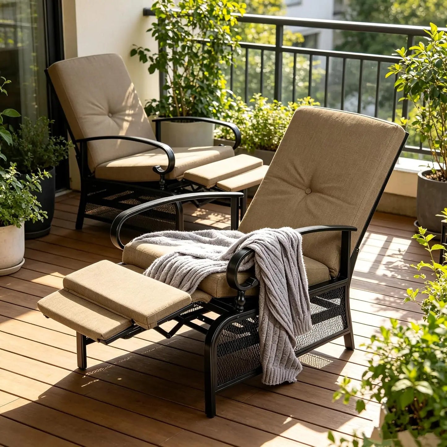 Outdoor Adjustable Recliner Chair for Patio - A Relaxing Outdoor Metal Furniture Chair with Thick Cushion, Brown, Custom
