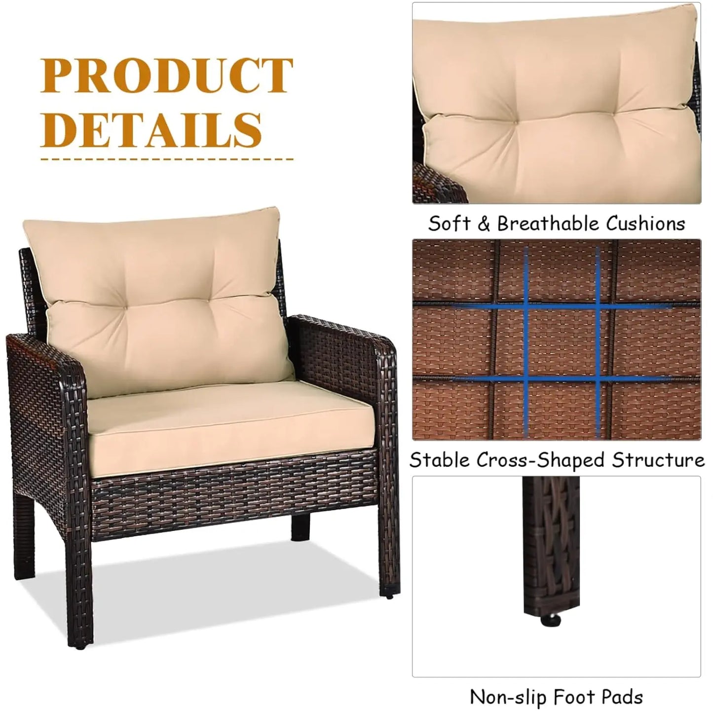 Outdoor Wicker Patio Bistro Set With Cushions All Weather PE Rattan