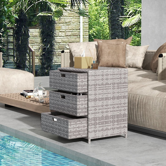 32" Poolside Garden Rattan Wicker Storage Cabinet Organizer with 3 Drawers