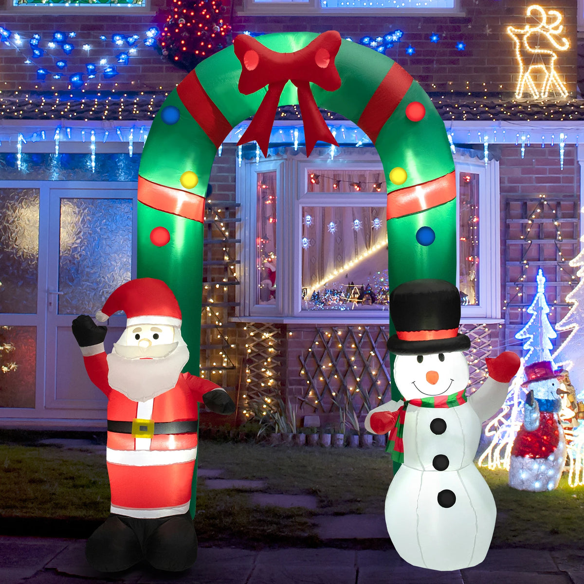 LIFEZEAL Christmas Inflatable Santa Claus and Snowman Archway Decoration