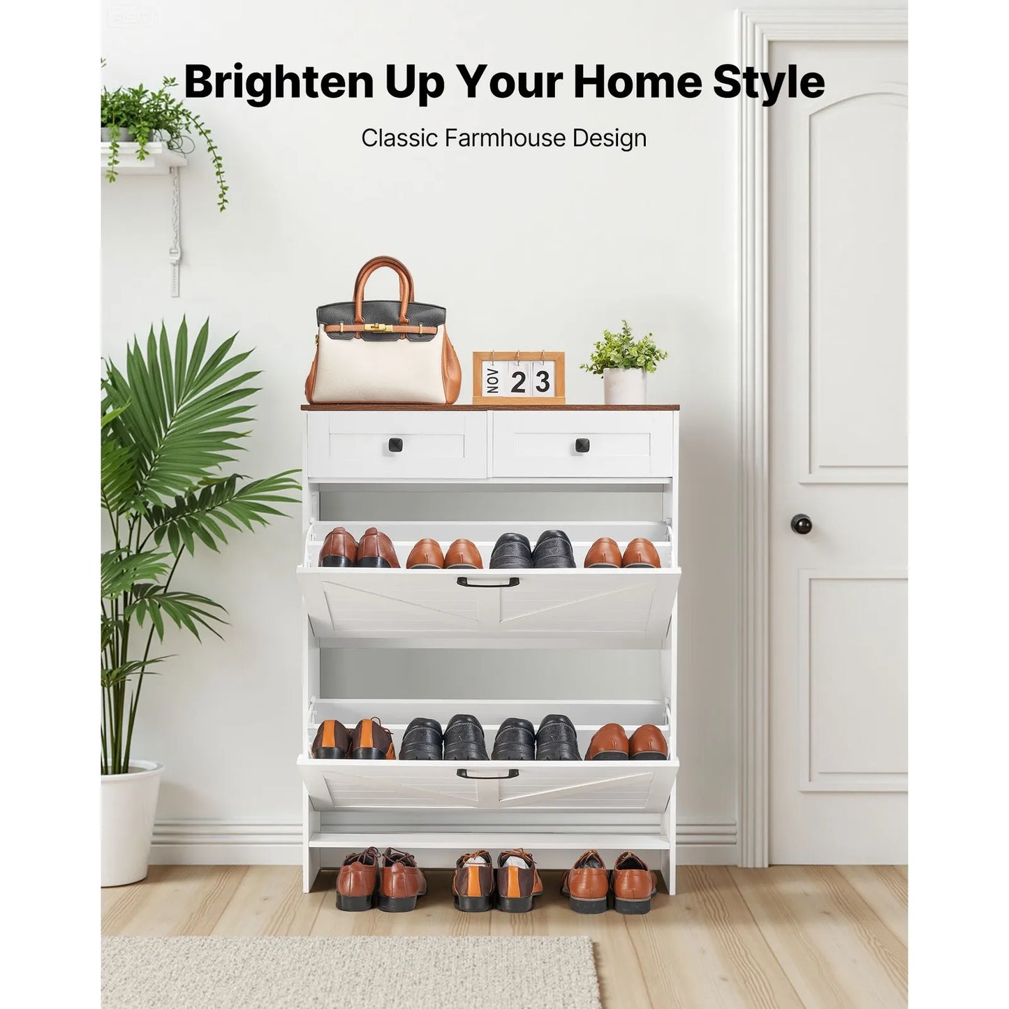 Shoe Cabinet With 2 Flip Drawers Rustic Farmhouse Style Storage Organizer
