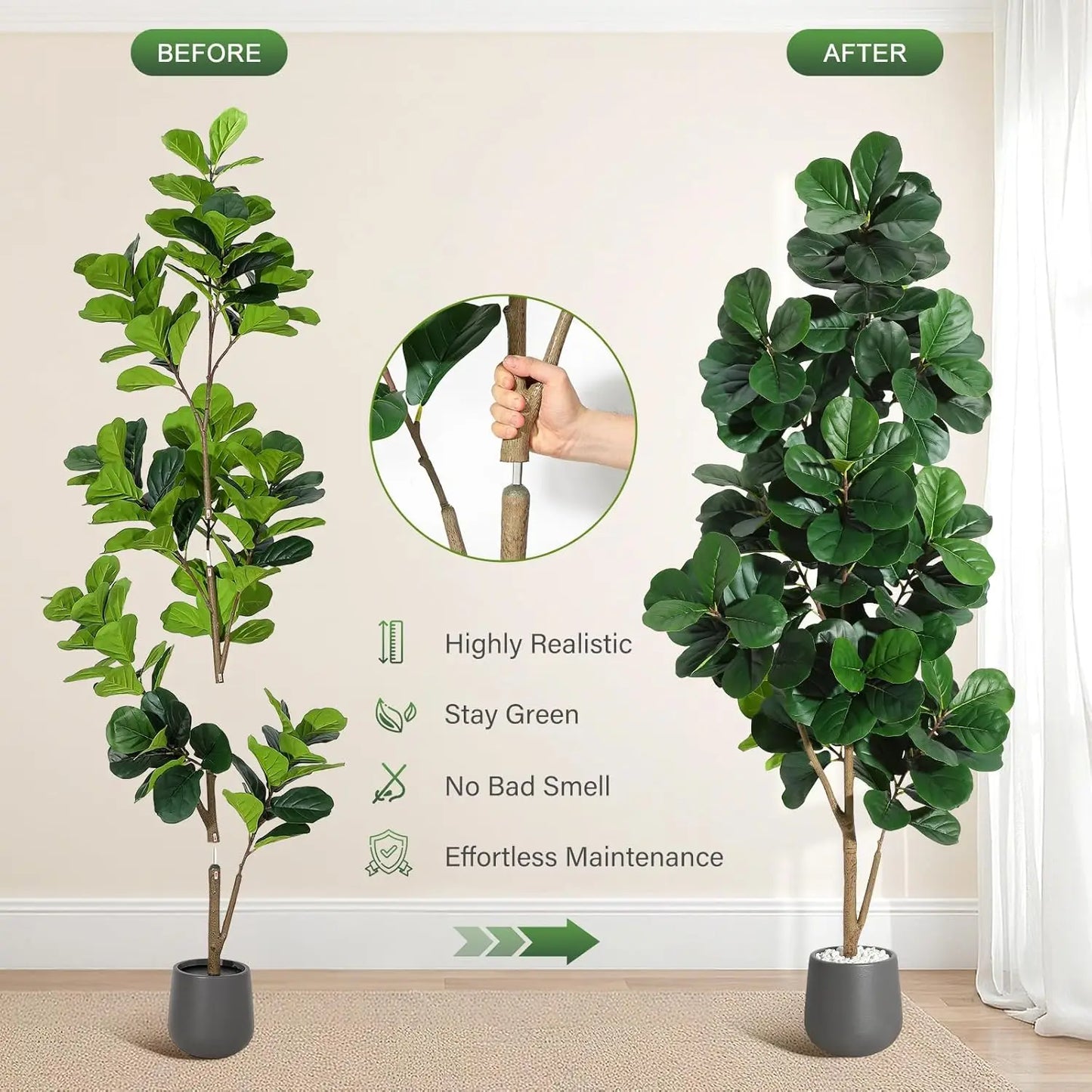 HiMISSCN Fiddle Leaf Fig Tree Artificial Planter
