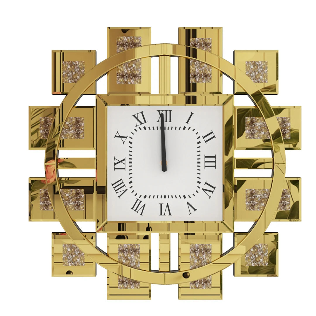 60CM Decorative Wall Clock with Silver/ Golden Crystal Crushed Diamond Inlay Battery Operated