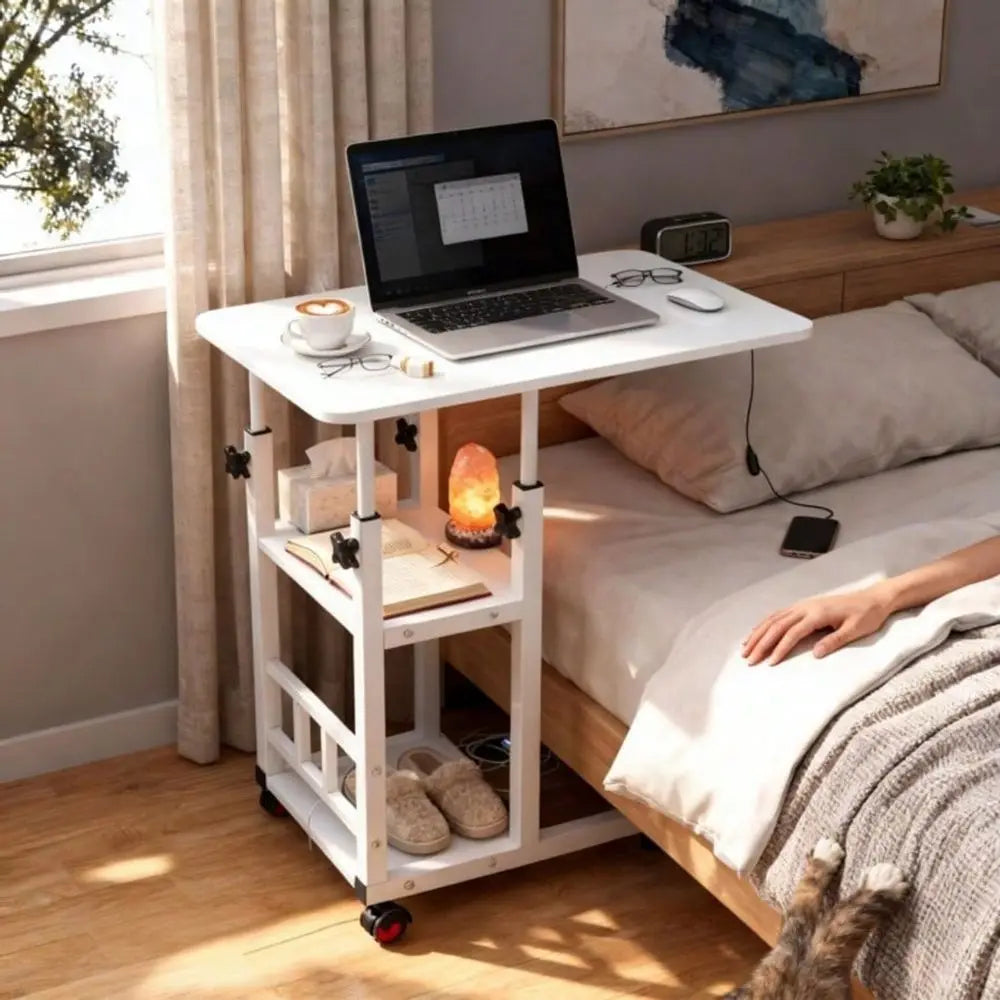 C-Shaped Sofa Side Table, Office Computer Desk, Movable Side Table, Sturdy Metal Frame, Multi-Functional Sofa, Bedroo