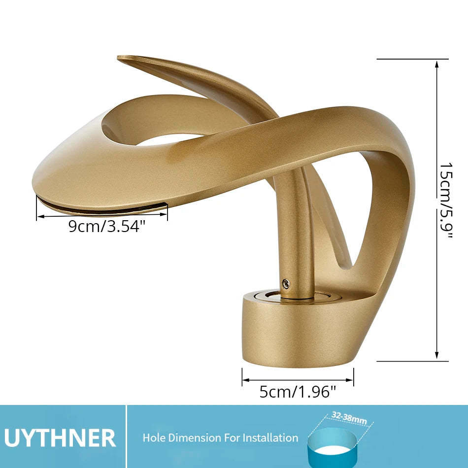 Uythner Luxury Creative Waterfall Basin Faucet Single Handle Deck Mount Basin Tap Black Brass Bath Hot Cold Water Vanity Tap