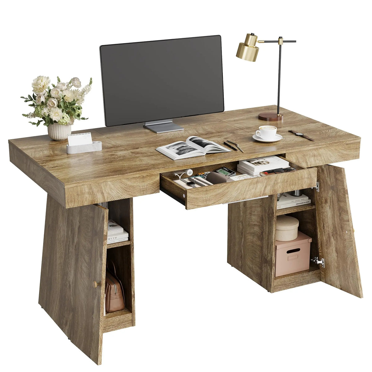 HiMISS Computer Desk With Drawer Cabinet And Storage Shelves