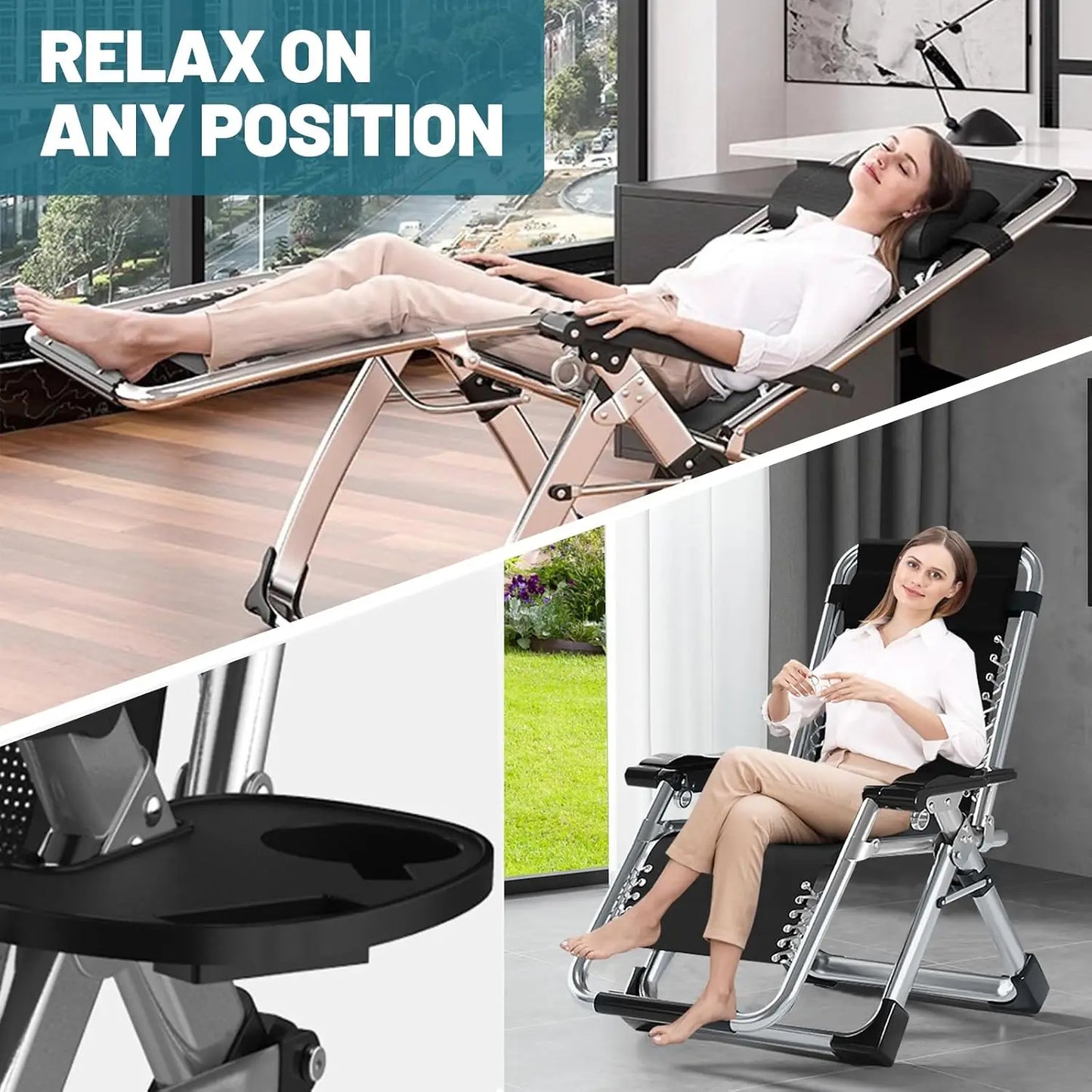 Zero Gravity Chair, Premium Lawn Recliner Folding Portable Chaise Lounge with Detachable Cushion, Headrest and Cup, Custom