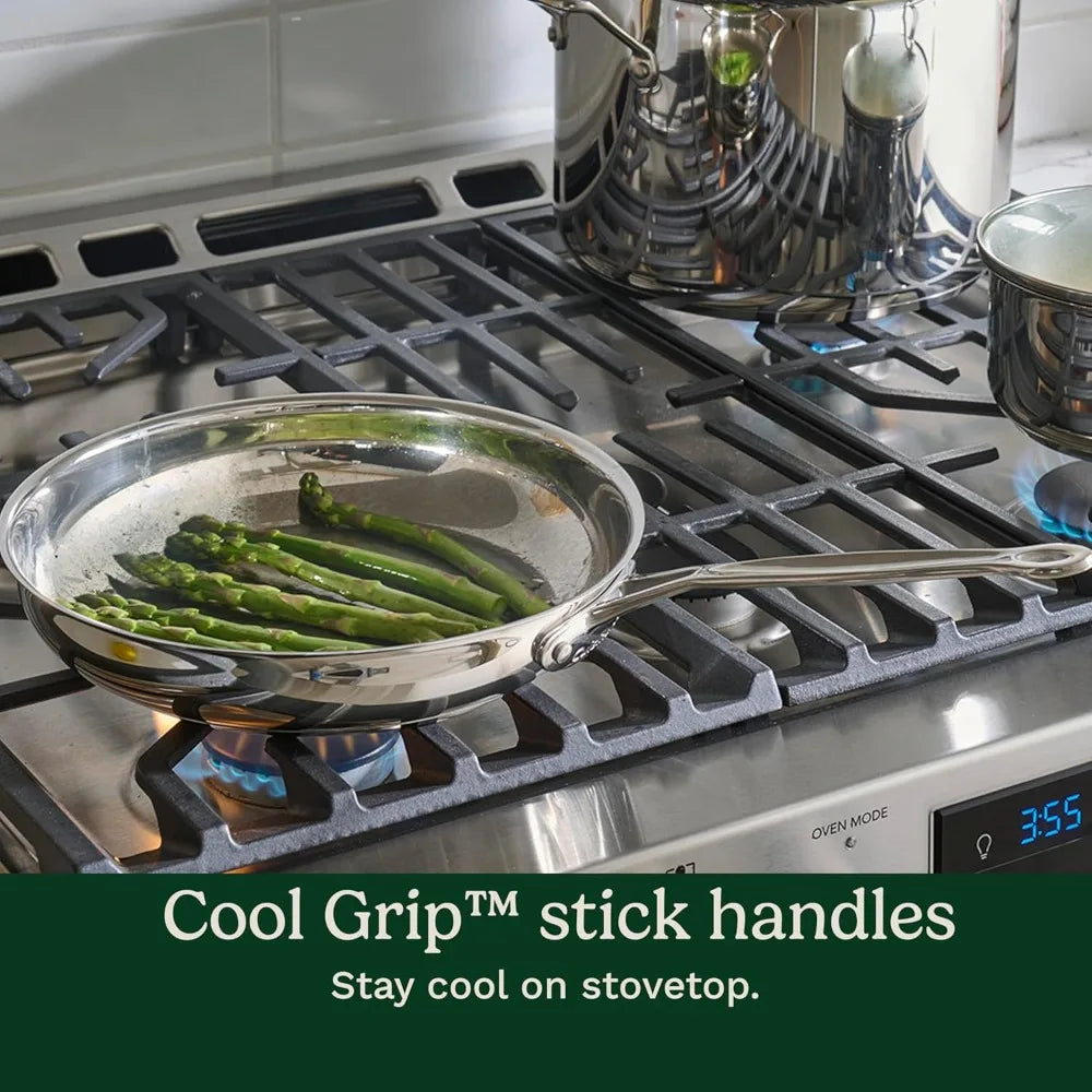 Stainless Steel 11-Piece Cookware Set Aluminum-Clad Base