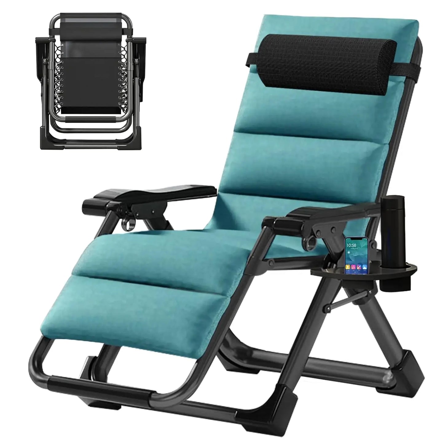 Zero Gravity Chair, Premium Lawn Recliner Folding Portable Chaise Lounge with Detachable Cushion, Headrest and Cup, Custom