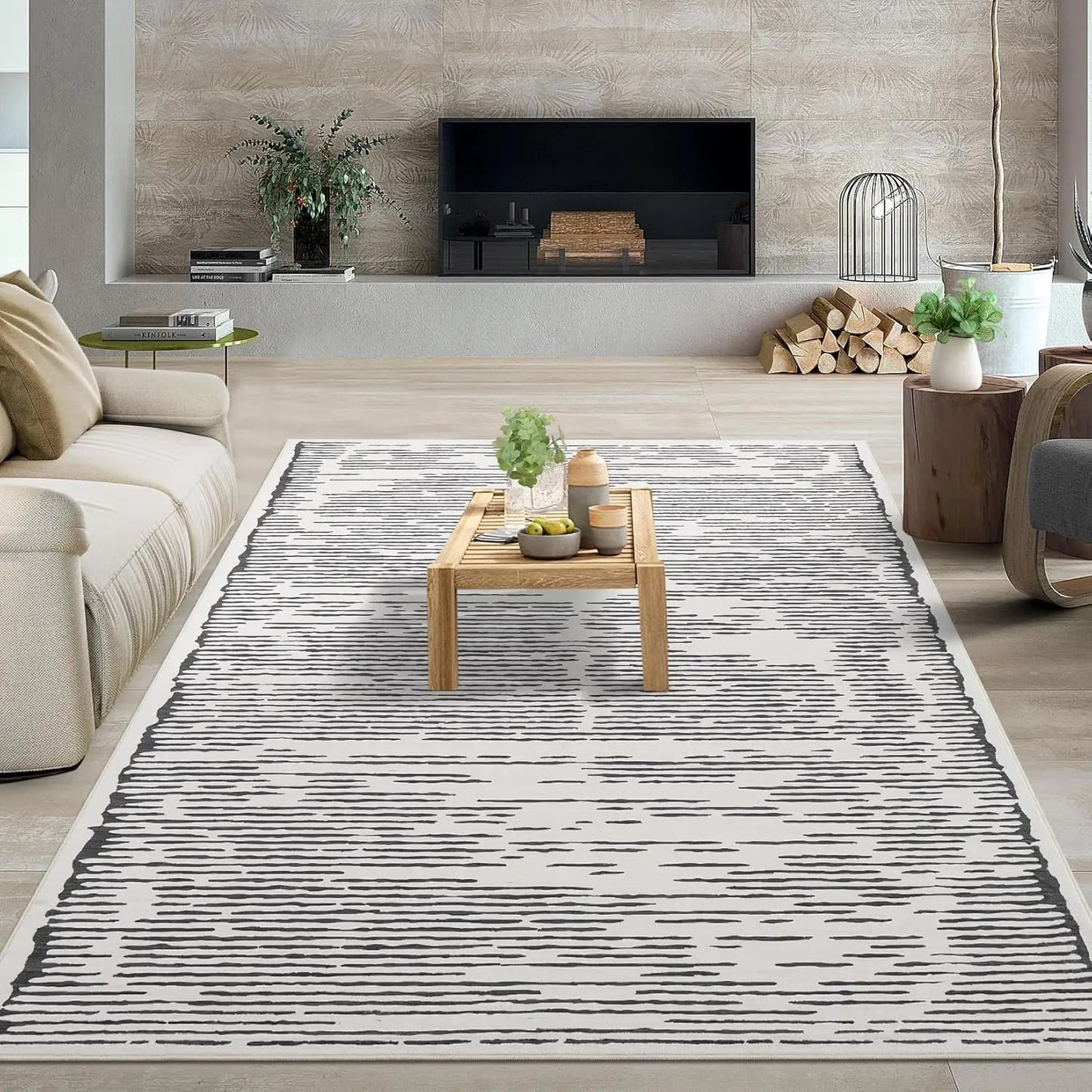Area Rug for Living Room,Washable Modern Indoor Striped Rug,Low Pile Indoor Floor Carpet for Bedroom Office Dining Room Kitchen
