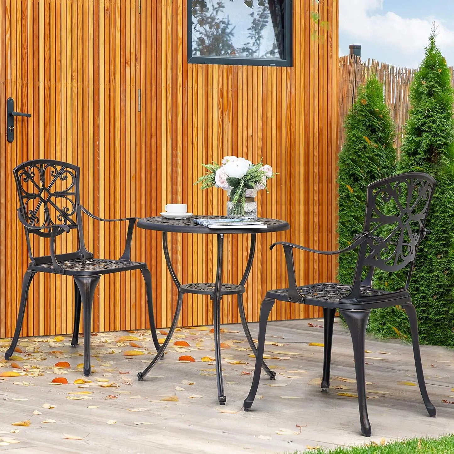 3 Piece Outdoor Bistro Set Cast Aluminum Patio Table Chairs