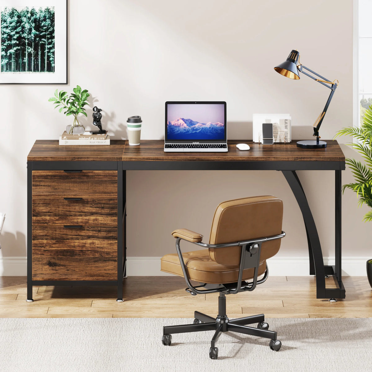 Tribesigns Industrial Computer Desk With Three Drawers And Storage