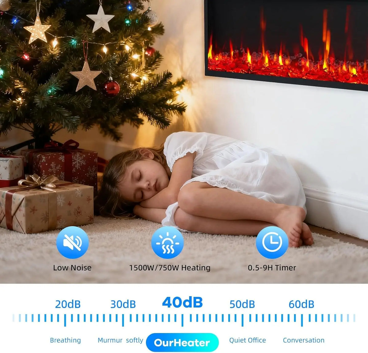 Electric Fireplace with Adjustable Flame Color, Linear Fireplace Heater w/ Remote Control with Timer and Touch Screen, 750/1500W
