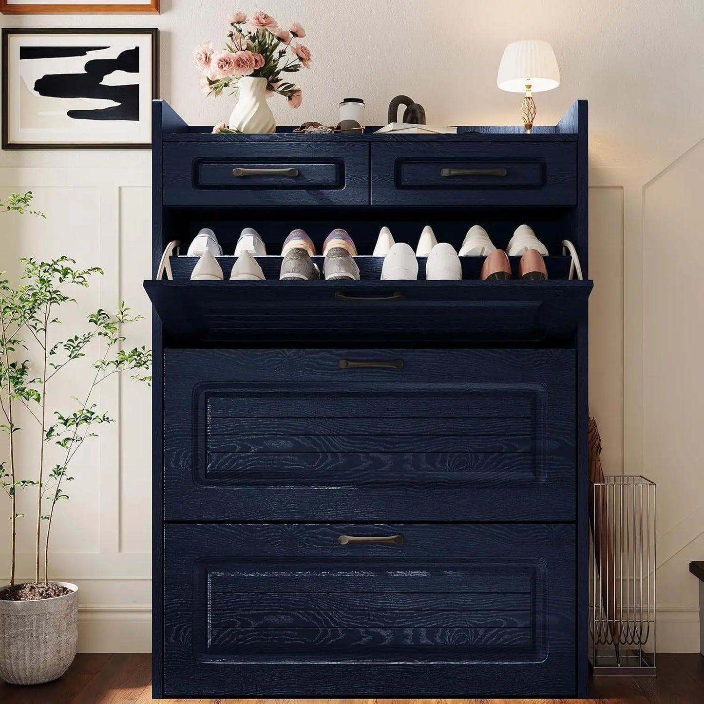 3-Drawer Flip-Top Slim Shoe Cabinet with 2 Storage Drawers Narrow Entryway Hallway Organizer, Custom