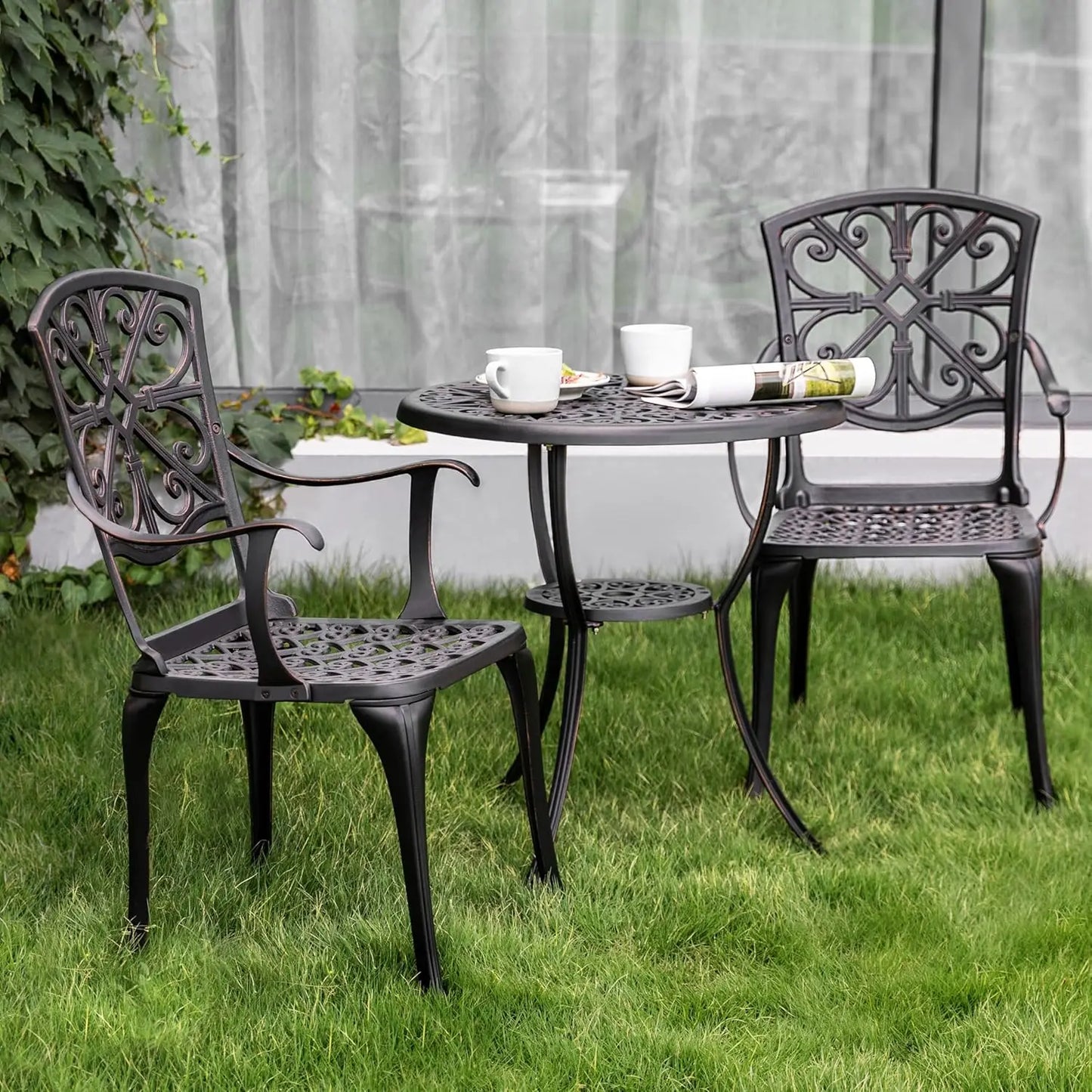 3 Piece Outdoor Bistro Set Cast Aluminum Patio Table Chairs
