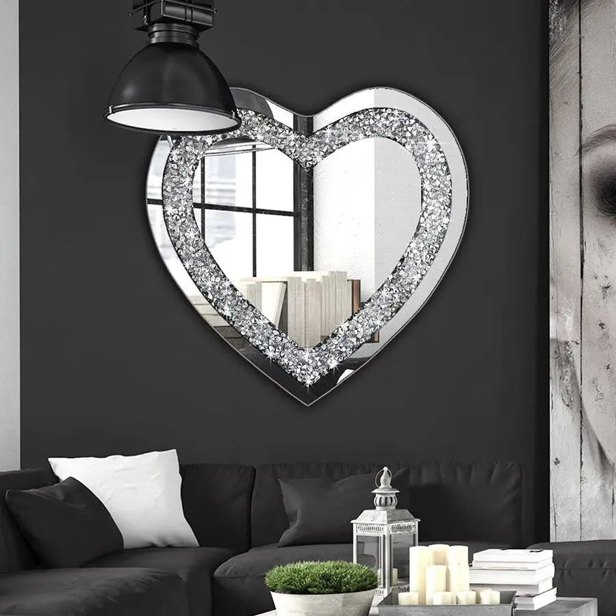 Crystal Crush Diamond Heart Shaped Frameless Wall Mirror Decor