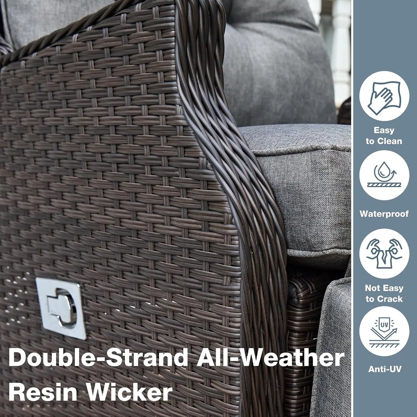 Outdoor Indoor Wicker Recliner with Adjustable Back and Footrest, Patio Reclining Chair with Flip-up Table, Outdoor, Custom