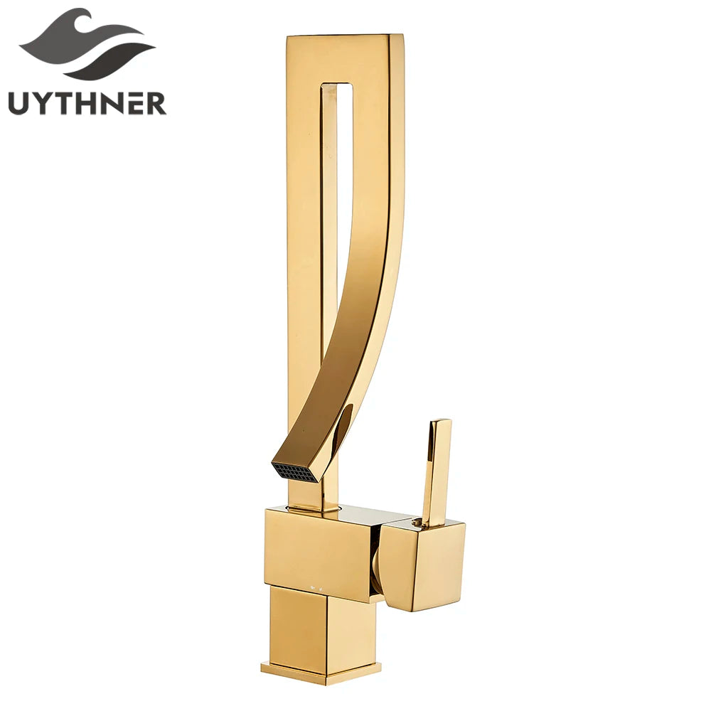 Basin Faucet Black Bathroom Basin Mixers Deck Mounted Cold Hot Taps Single Lever Lavatory Sink Faucet Gold Washing Tap