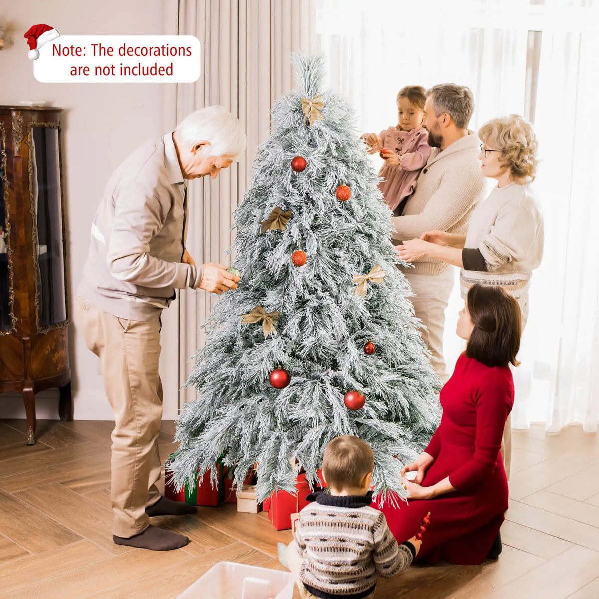 MULTIGOT Pre Lit Artificial Christmas Tree With Flocked Pine Tips