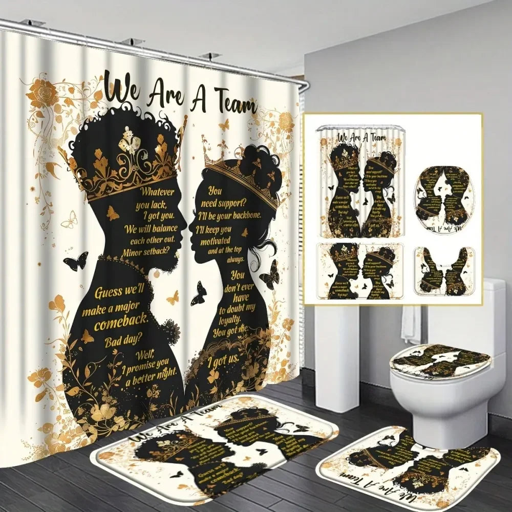 Romantic African King Queen Valentines Day Shower Curtain Set