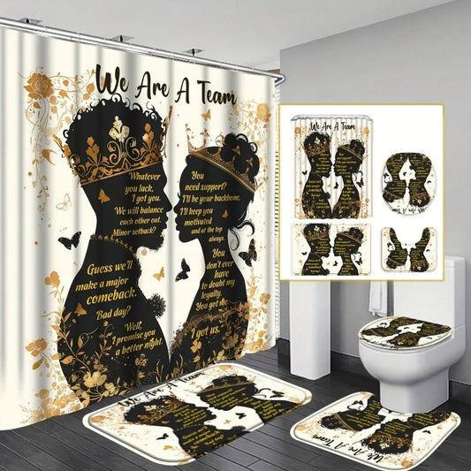 Romantic African King Queen Valentines Day Shower Curtain Set