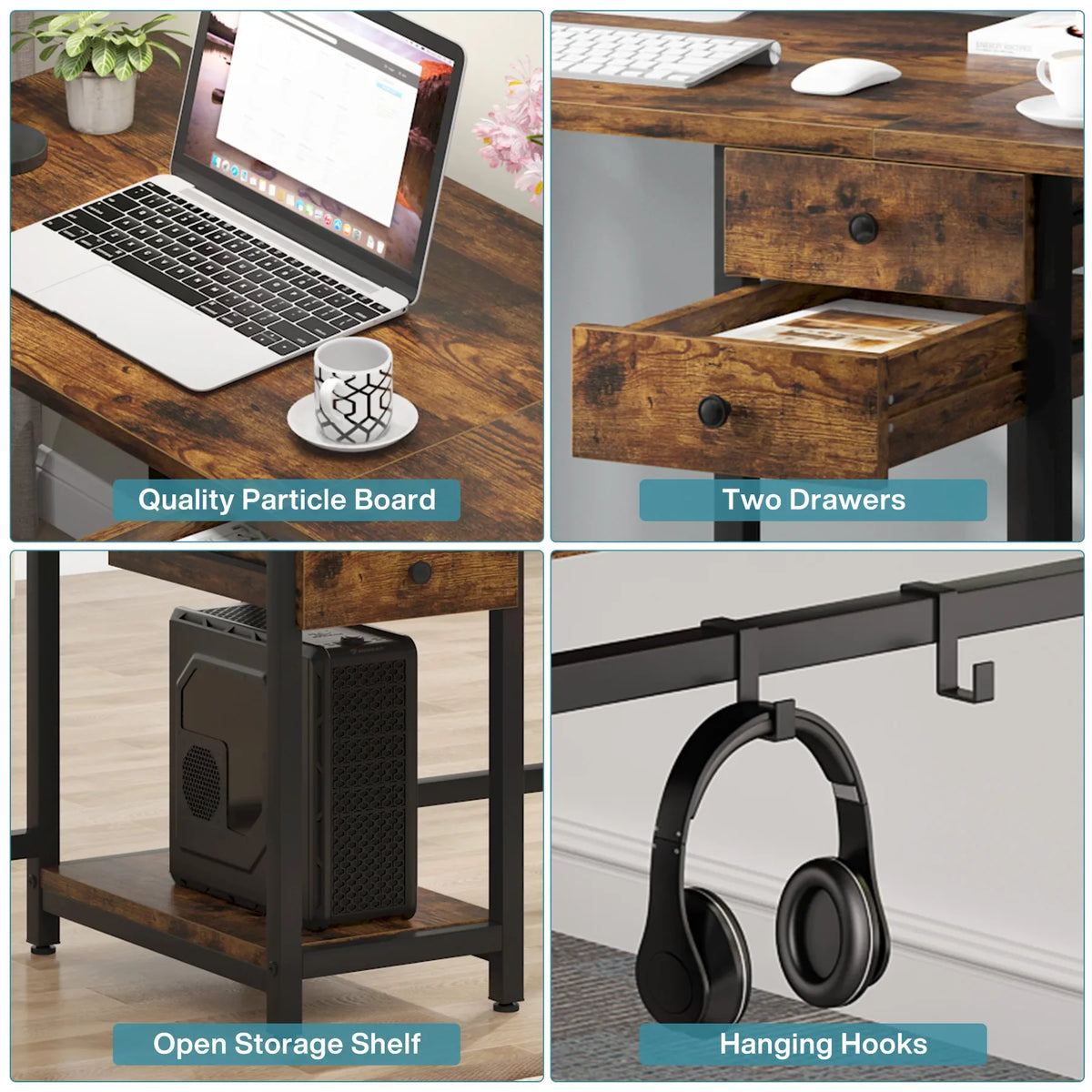 Tribesigns Wooden Double Computer Desk With Drawers And Gaming Shelves