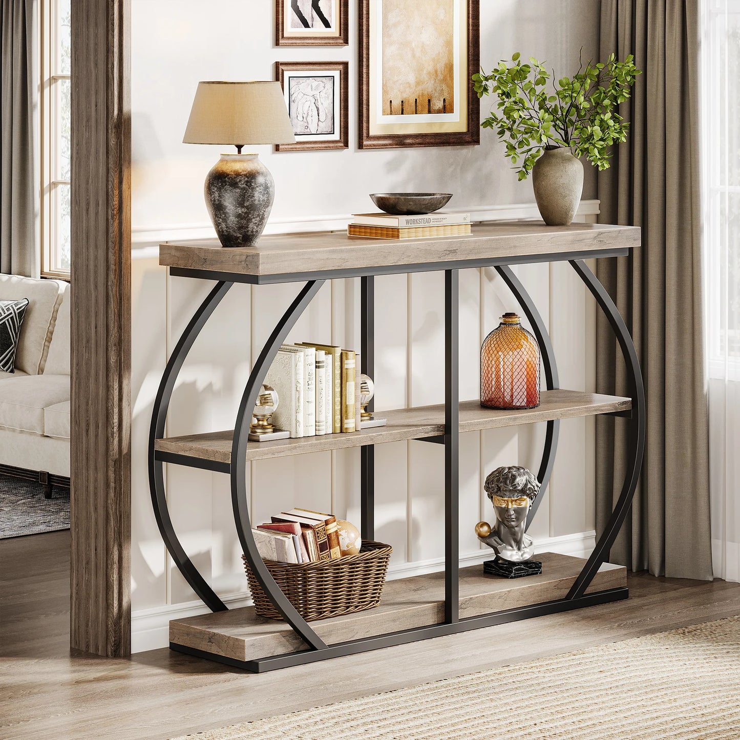 Tribesigns Industrial 3 Tier Console Table With Storage Shelves