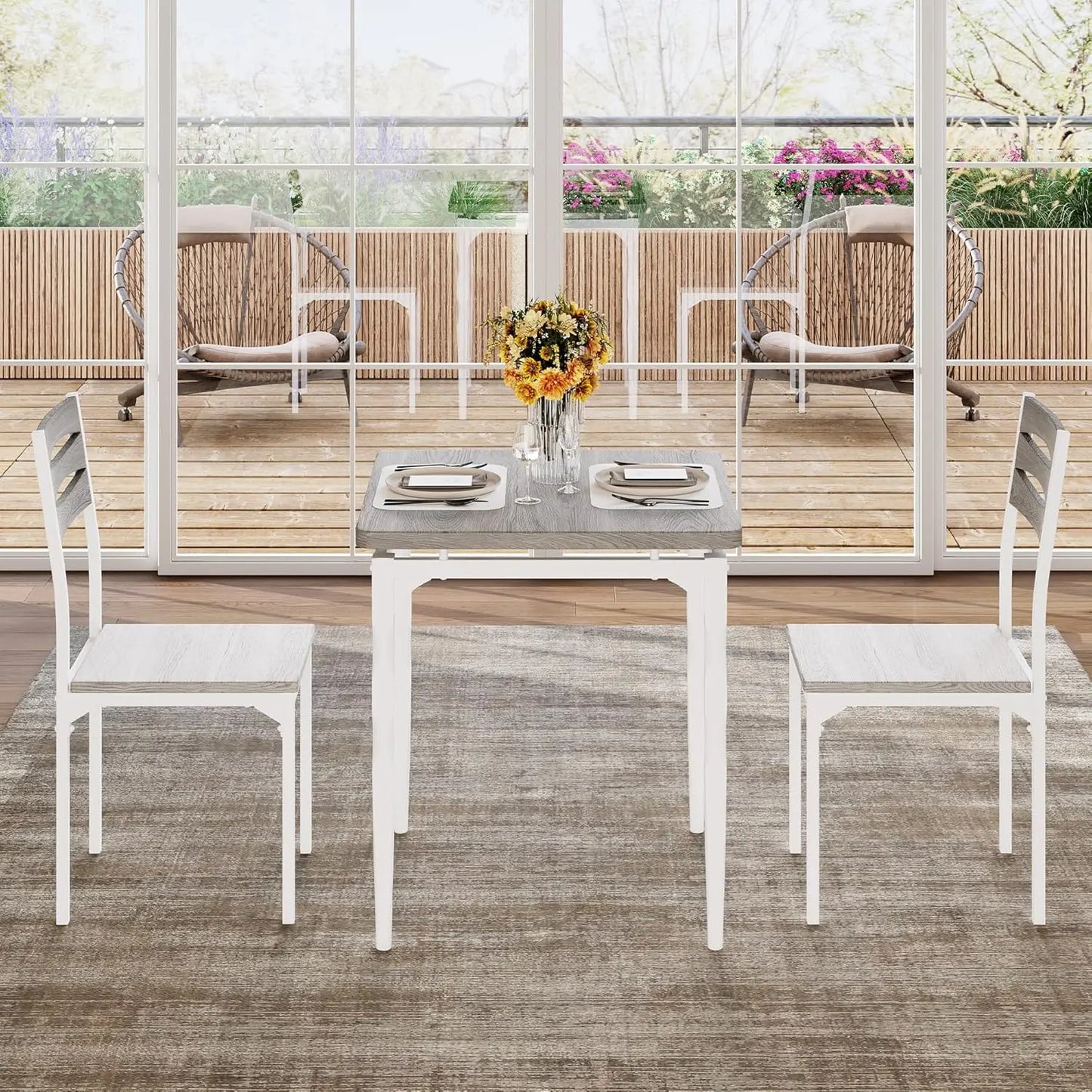 3 Piece Dining Table Set for 2, Dining Table and 2 Pieces Chairs, Dining Set for Small Spaces