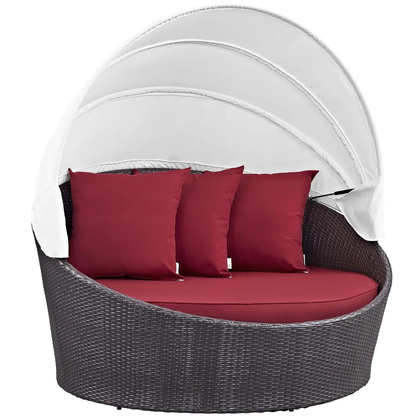 Convene Wicker Rattan Outdoor Patio Retractable Canopy Round Poolside Sofa Daybed in Espresso Mocha, Custom