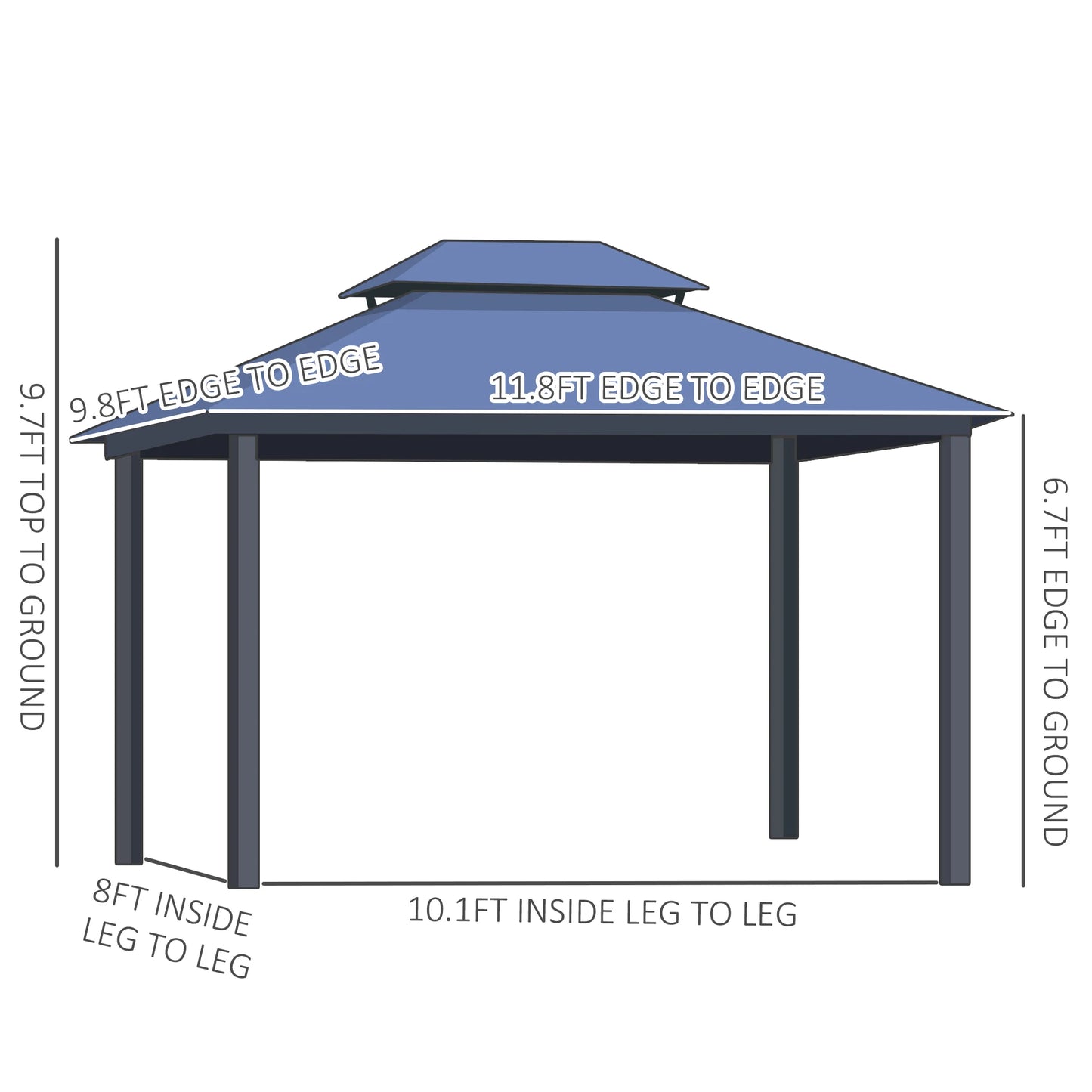 Outsunny Patio Gazebo Mesh Netting Aluminum Frame Two-Tier Polycarbonate Roof