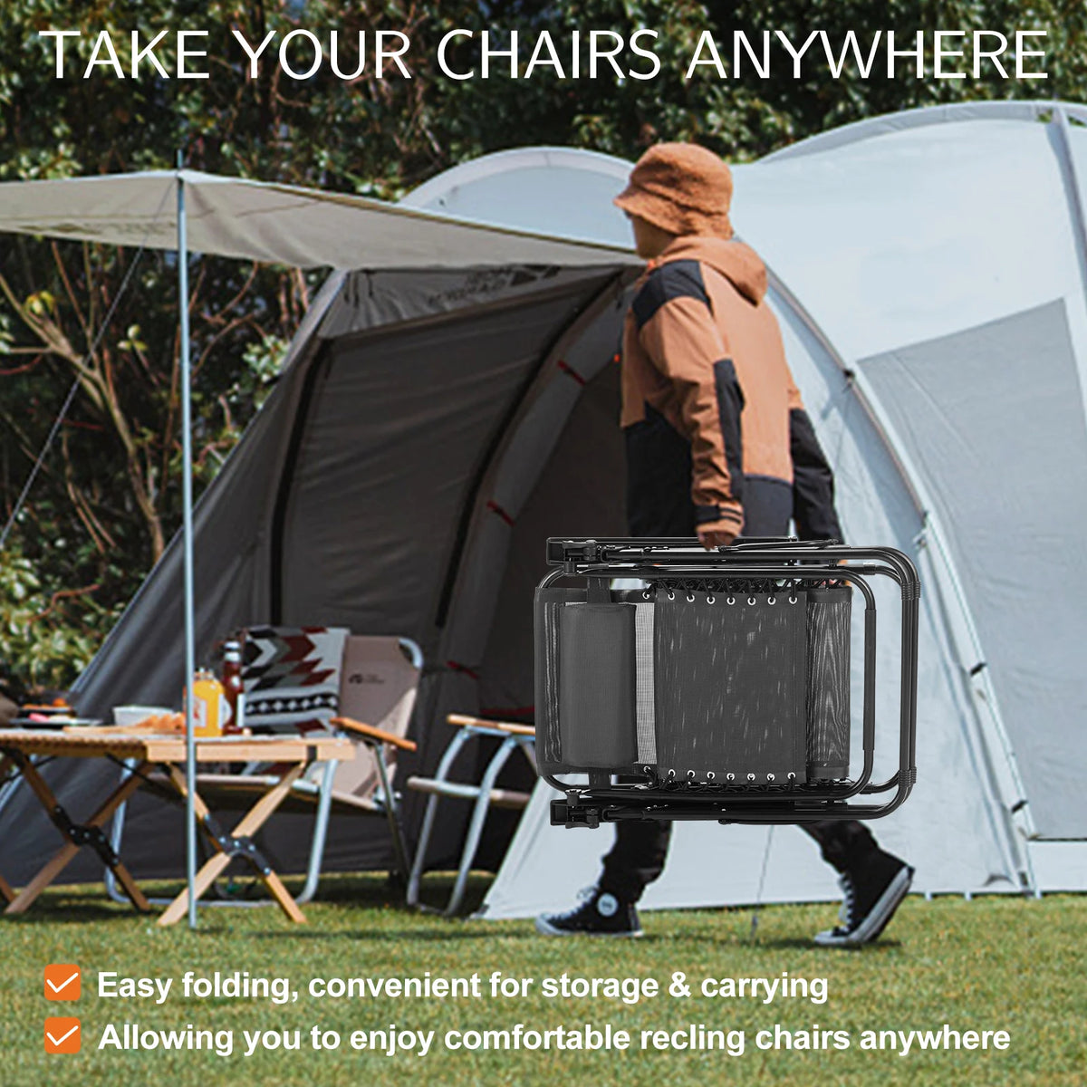 JHK Zero Gravity Portable Outdoor Recliner With Cup Holder Tray