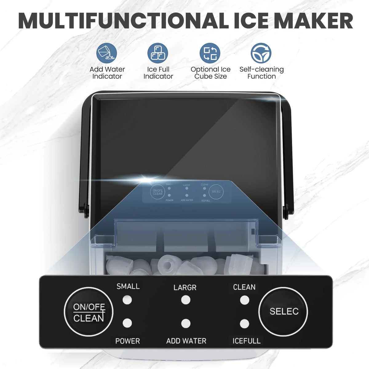 Portable Countertop Ice Maker with Self-Cleaning Bullet Ice Cubes