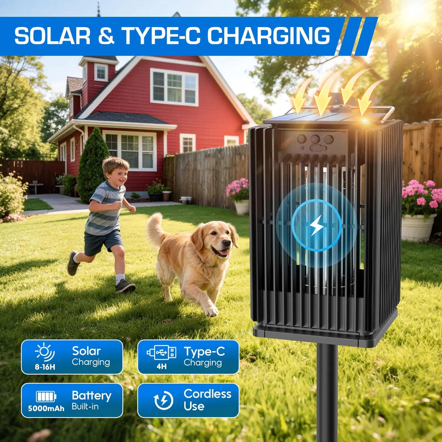 Solar Outdoor Bug Zapper Cordless Mosquito Zapper Waterproof Bracket