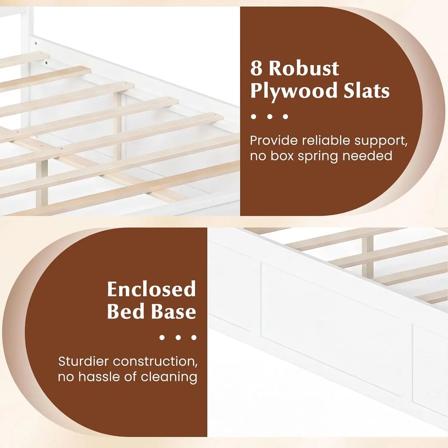 Full Storage Platform Bed Frame with Headboard Wooden Slat Support Enclosed Base No Box Spring Needed White Full, Custom