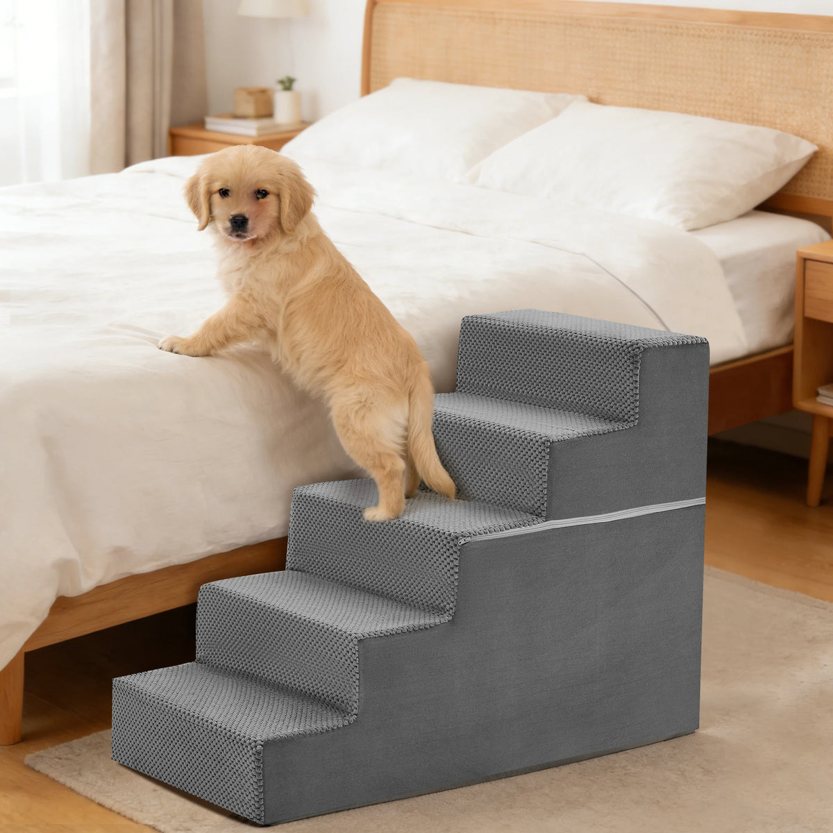 JHK Non Slip Curved Foam Stairs Ramp for Indoor Dogs