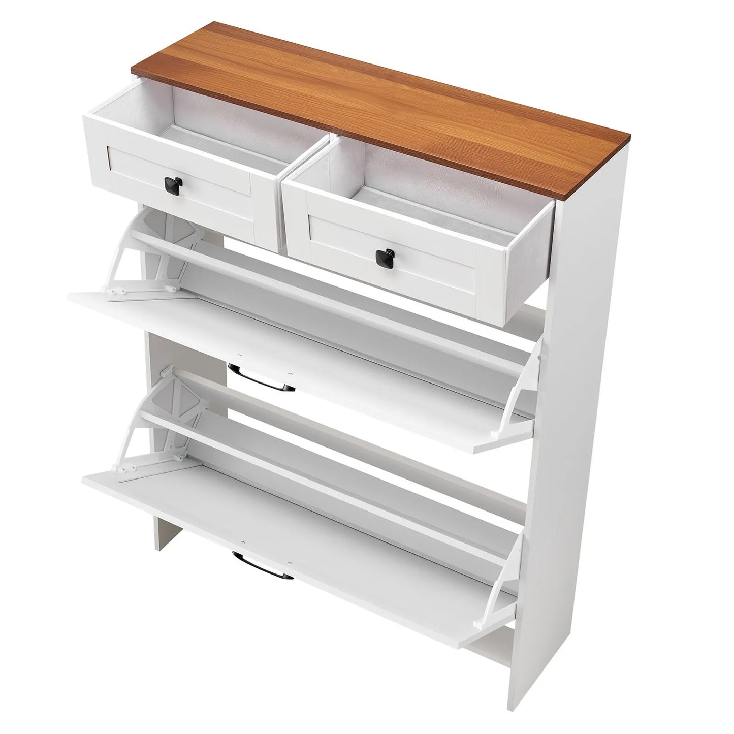 Shoe Cabinet With 2 Flip Drawers Rustic Farmhouse Style Storage Organizer