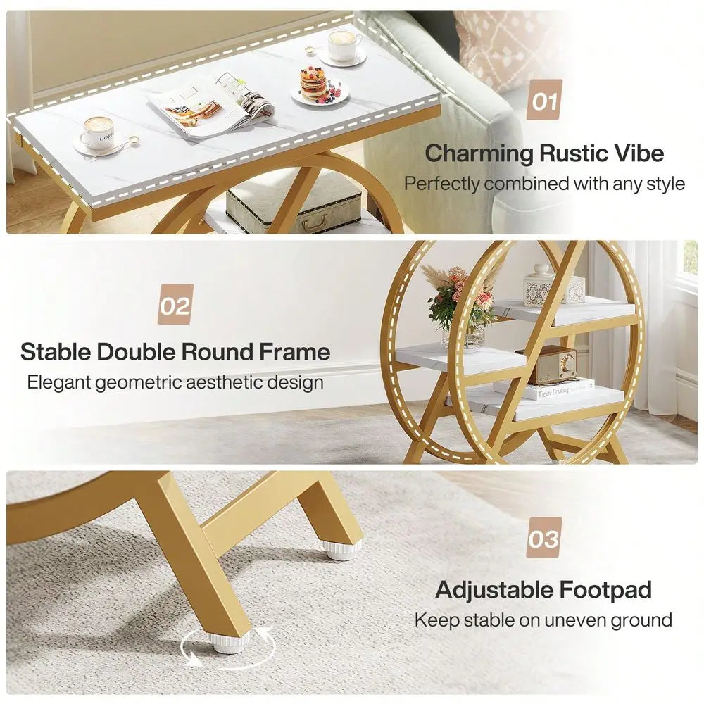 4-Tier End Table For Living Room, Narrow Side Table With Storage, Wood Sofa Side With Metal Frame, Industrial